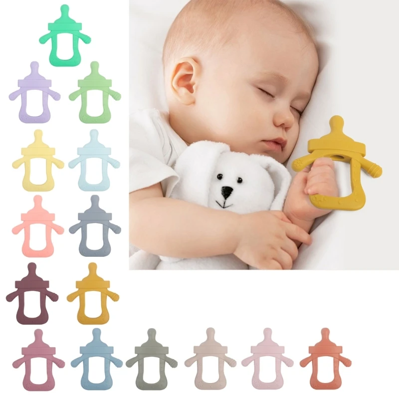 2024 New Baby Teether Feeding Bottle Shape Silicone Teethers Infant Teething Toy Early Learning Chewer Relief Baby Teething Pain