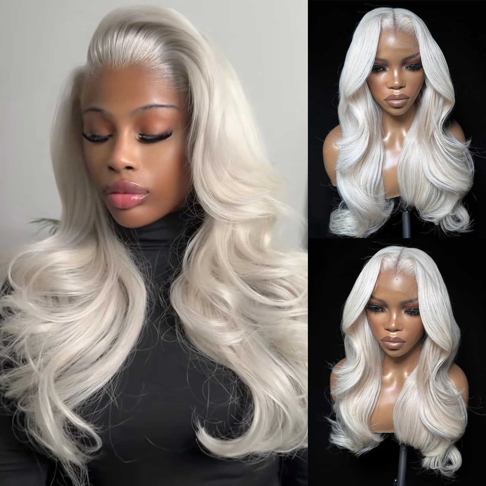 Platinblonde Lace-Front-Perücke, 13 x 4, lange natürliche Wellen, synthetisches Haar, für den täglichen Gebrauch, Cosplay-Perücken, 13 x 4, klebefreie, hitzebeständige Fasern