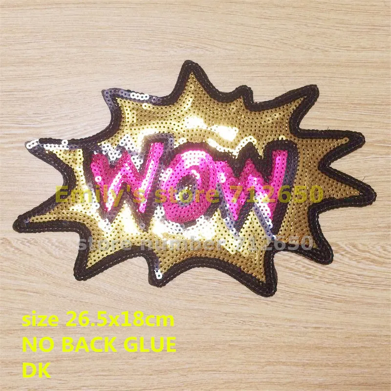

Sew on 5 pcs WOW popular cartoon in sequins Embroidered patches DK Fashion Motif Applique embroidery accessory No backglue