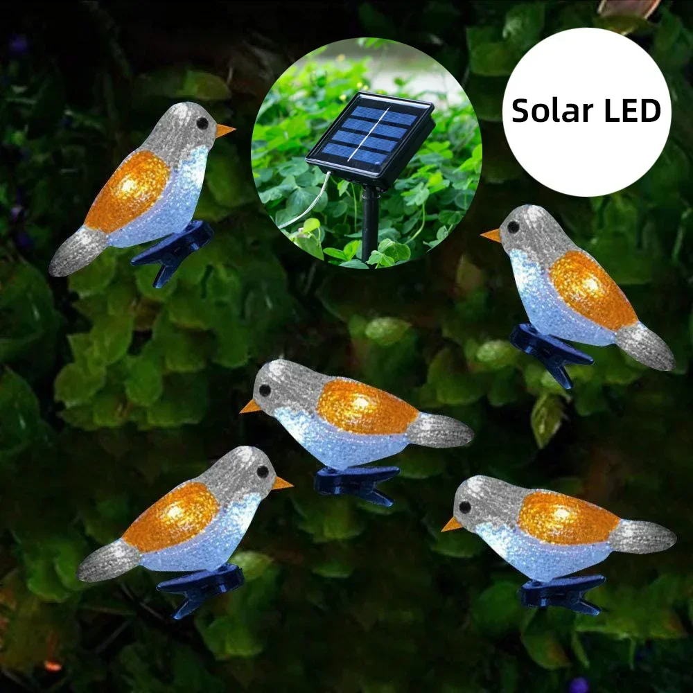 5 IN 1 Solar Bird String Lights with Clip Acrylic Crystal Ourdoor Garden Decor Garland String Solar Led Lamp