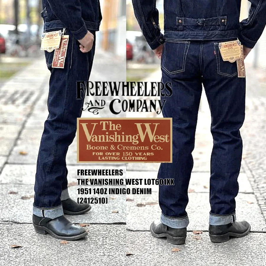 

FREEWHEELERS 601XX 1951, five bags of 14oz indigo vintage jeans