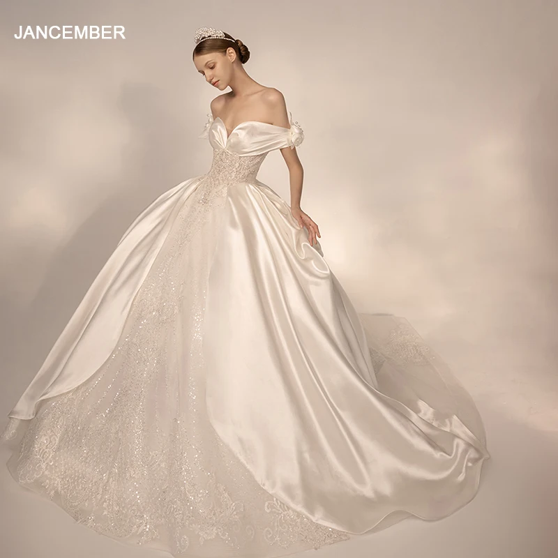 Jancember Novelty Customization Wedding Dresses For Women 2024 Bride Sequins Organza Satin Sweetheart Robe De Mariée LSMX049