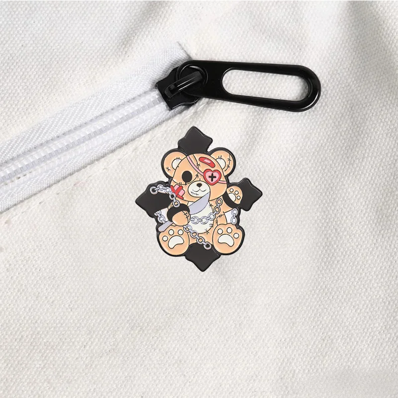 Gothic Dark Halloween Bear Enamel Badges Set Medical Mummy Ghost Pumpkin Stitched Teddy Brooches Lapel Backpack Jewelry Gifts