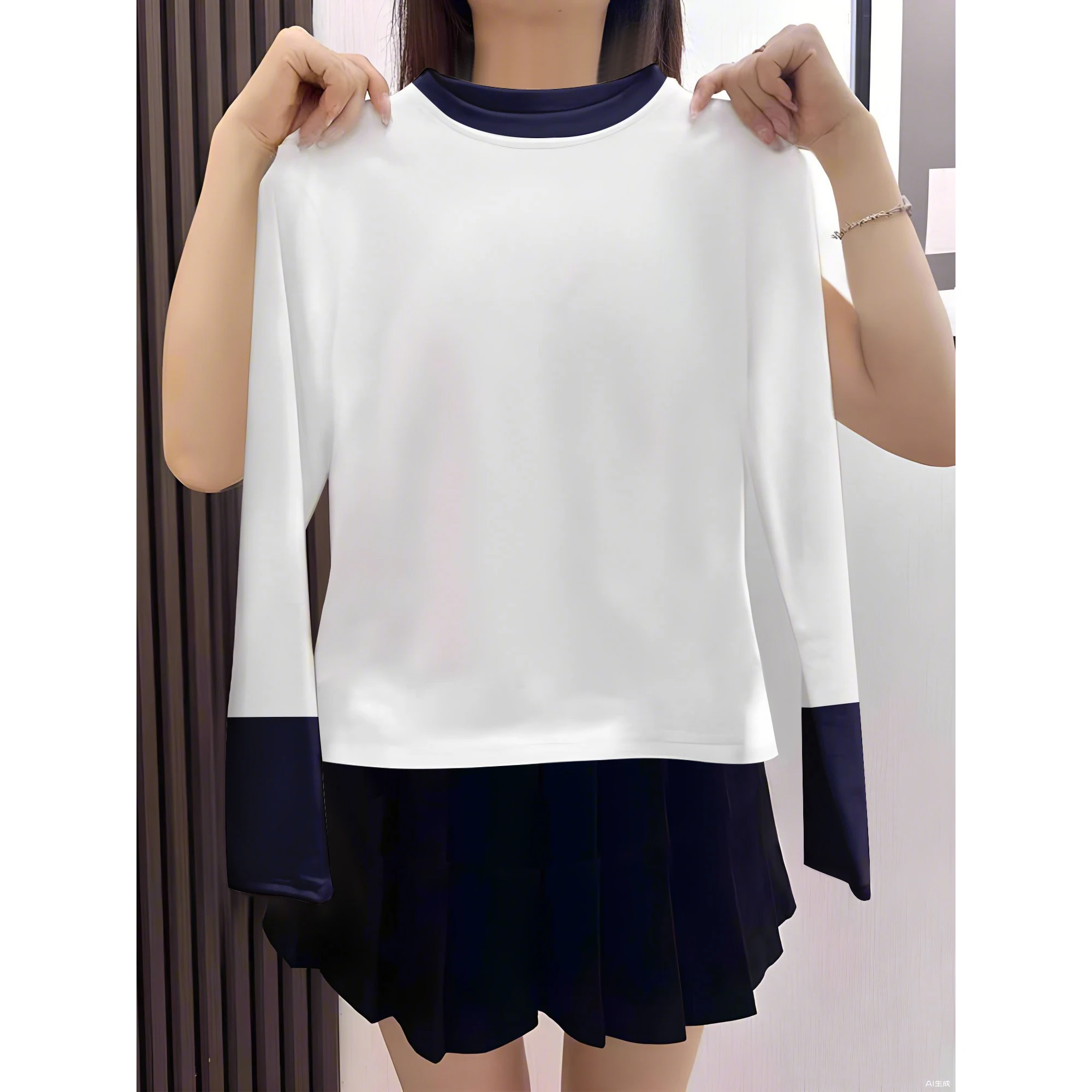 Anclark Red And White Splice Long Sleeve Fleece Lined T-Shirt Slim Fit Autumn Winter Style Fashion Top Base Shirt