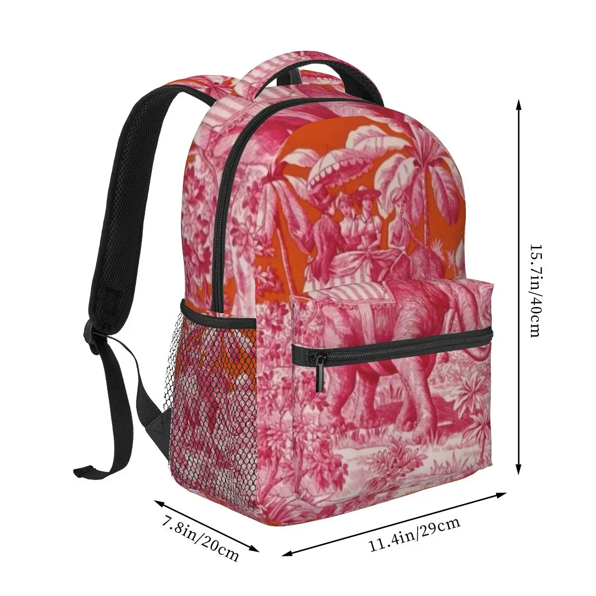 Toile De Jouy - Pink And Orange Student Backpack School Bag Hiking Travel Daypack for Boys Girls Fashion Bookbag Shoulder Bags