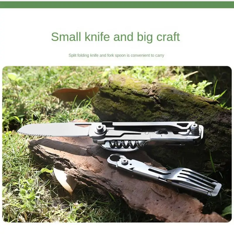 420 Stainless Steel Pocket Knife Multi-tool Portable Fork Spoon Outdoor Survival Camping Folding Knife Detachable Hand Tools