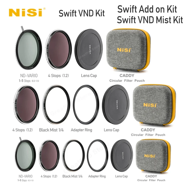 

Nisi ND 1-5 Stops Black Mist 1/4 Swift Lens Filter Kits UV Filter Variable Adjustable Neutral Density 95mm 82mm 77mm 72mm 67mm