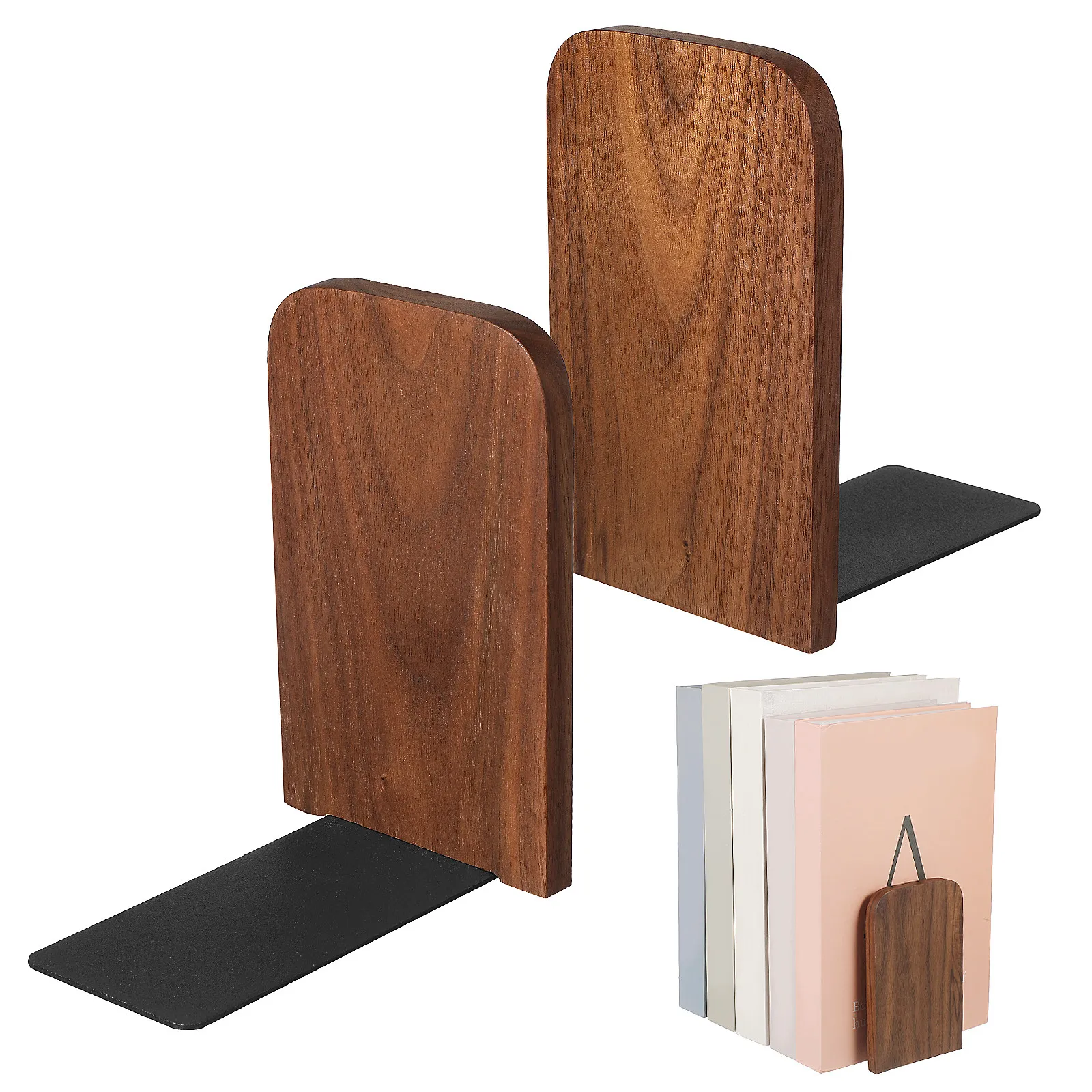 2Pcs Wooden Bookends Solid Sturdy Book Ends for Shelves Kitchen Desk Cookbooks Heavy Duty Bookshelf Decor Book Ends Decorative
