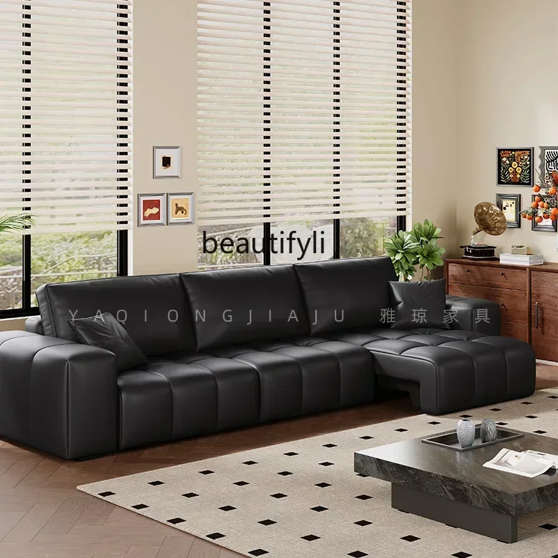 

V Medieval style, sofa real cowhide electric retractable adjustment living room multi-functional zero wall sofa bed