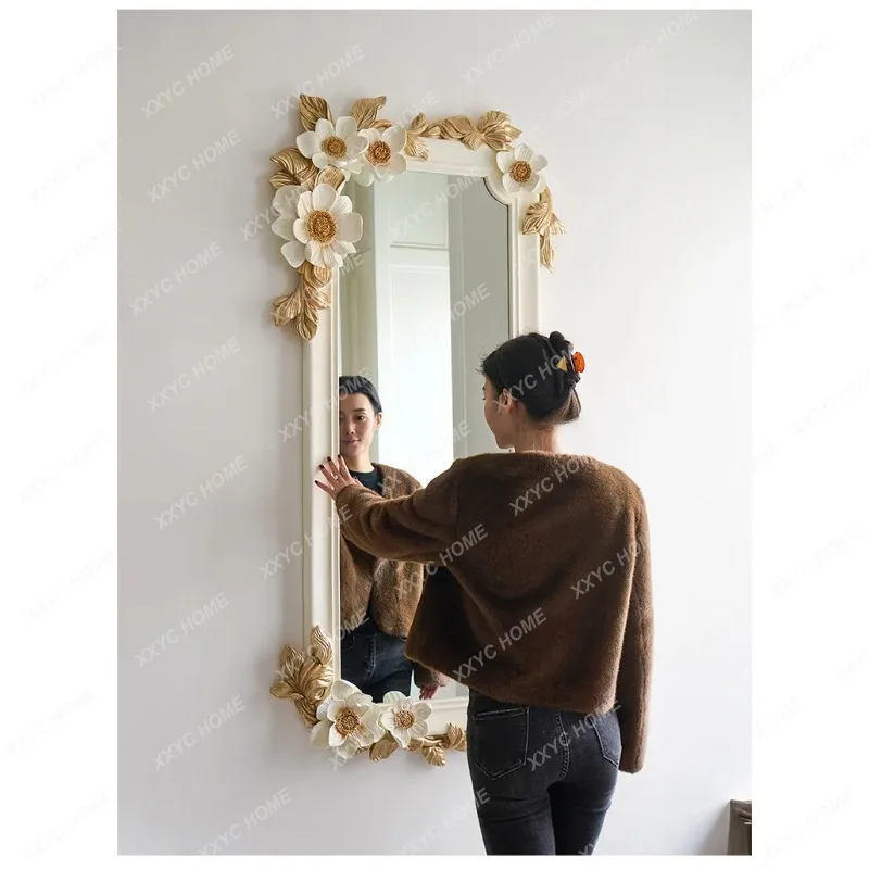 XX Retro Carved Fireplace Decor Mirror Wall Mount Dressing Full Length Mirror Premium Home Ornament