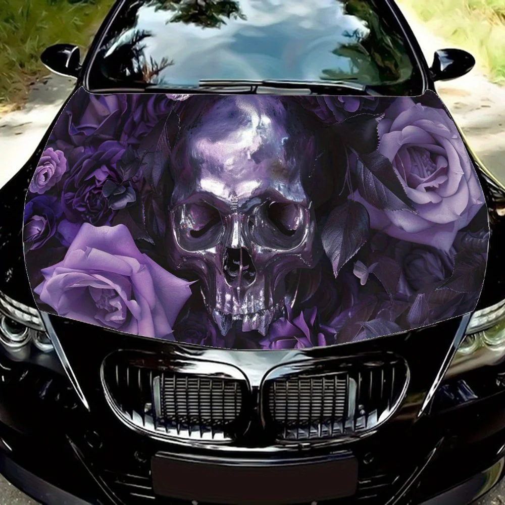 

Фиолетовый металлический череп роза наклейка на капот автомобиля, самоклеящаяся наклейка на капот из ПВХ, декор, устойчивая к царапинам наклейка, защита, автоаксессуары