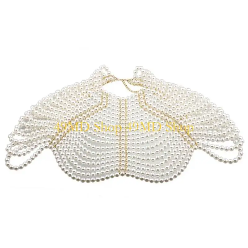 49MD Elegant Women Shawl Multi Layer Beaded Chest Chain Layered Necklace Body Jewelry