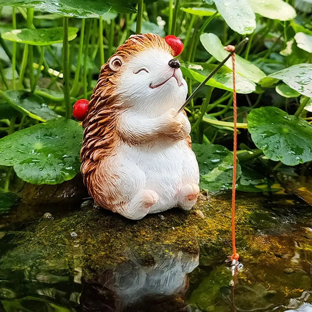 

Animal Statue Cute Hedgehog Fishing Ornament Funny Handmade Mini Hedgehog Figurine Resin Hedgehog Statue Fish Tank