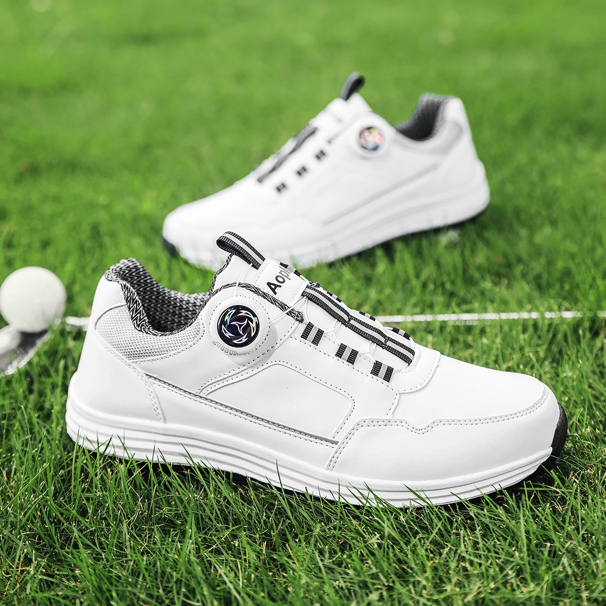 Men's Golf Shoes, New Style, Fashionable, Simple, Versatile, Solid Color, Waterproof Upper, Versatile, Stylish, Casual Sports Shoes for Men, Outdoor Youth Fashion, Men's Rotating Buckle Design, Thick Sole, Height-Increasing, Non-Slip, Simple, Versatile White Shoes, Men's Fashion Outdoor Walking Casual Shoes