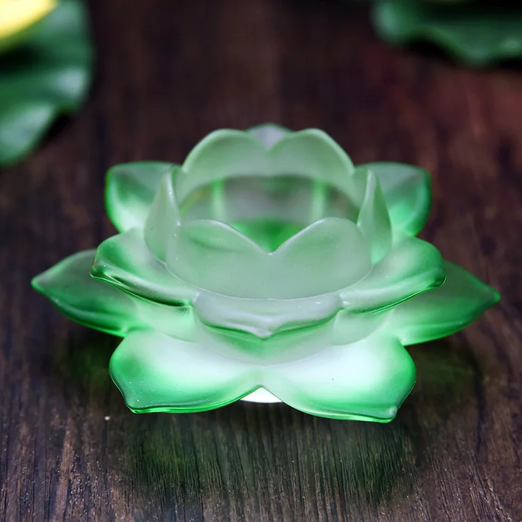 HOT SALE   Buddhist articles # Practice of Tantric ritual # Buddhism 7 colors Lotus flower crystal Lamp holder carving Sculpture