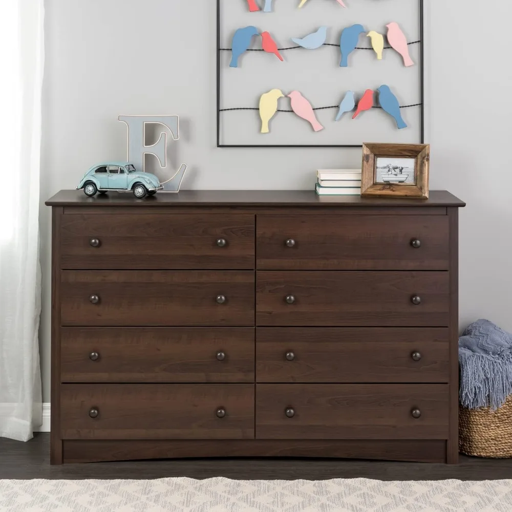 

8 Drawer Double Dresser for Bedroom, 15.75" D X 59" W X 36.25" H, Espresso,Dressers