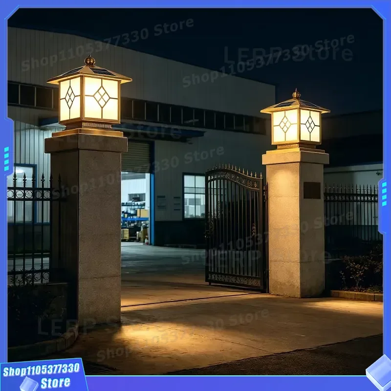 Chinese Style Solar Column Lamp Outdoor Garden Gate Light IP65 Waterproof Warm White 3500K AC 85-265V Courtyard Decor Outdoor