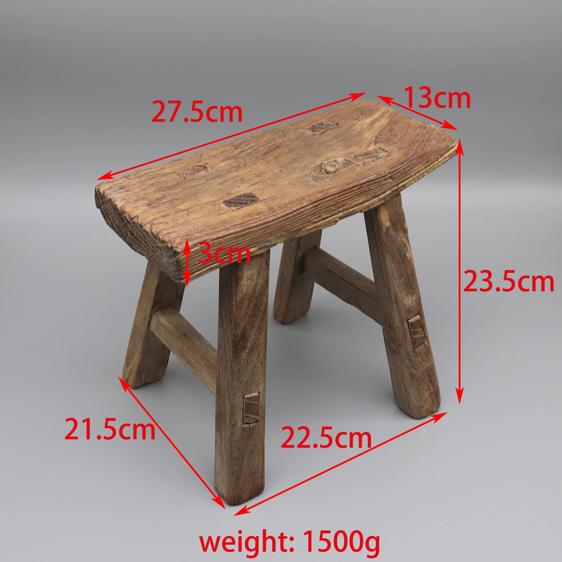 Small Wooden Stool, Tenon and Mortise Jointed, Small Bathroom Bench