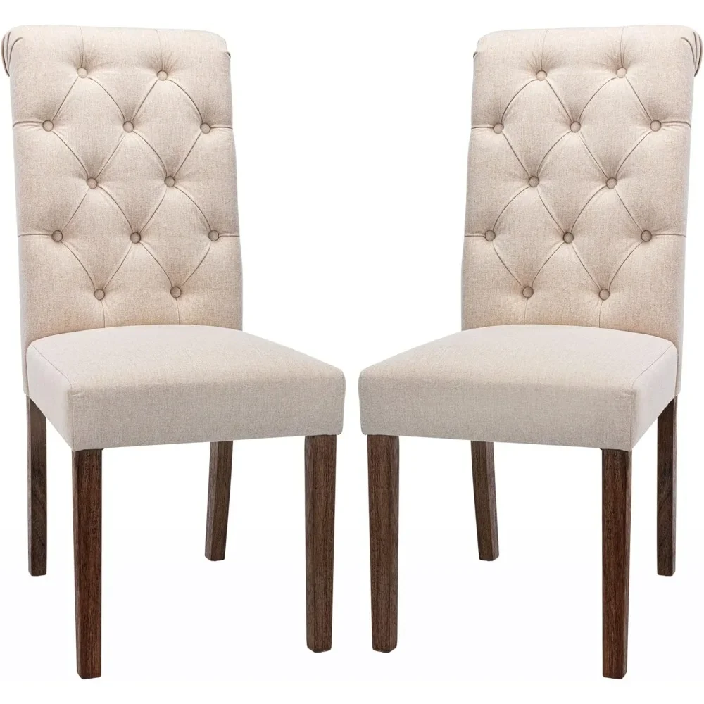 Tufted Dining Room Chairs Set of 2,Accent Parsons Diner Chairs Upholstered Fabric Side Stylish Kitchen Chairs with Wood Legs and