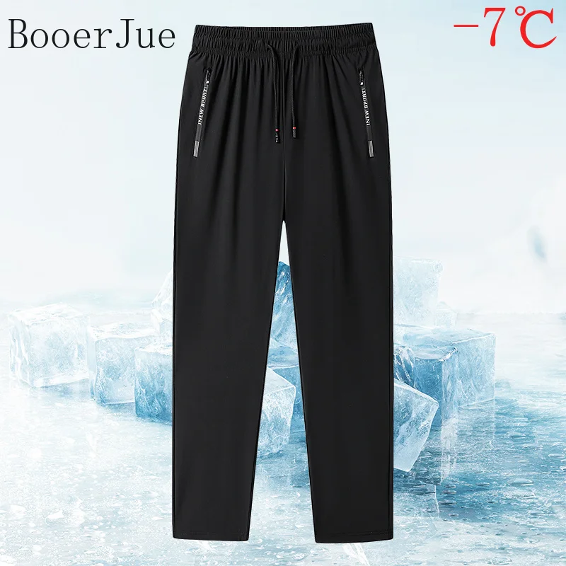 Plus Size Ice Silk Summer Pants Quick Drying Sweatpant Male Fashion Lightweight Zipper Pocket Thin Big Large Elastic Trouser 8XL