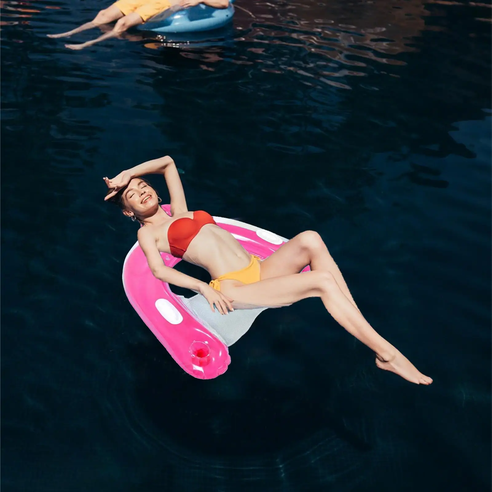 Silla flotante para piscina, silla inflable para piscina, flotadores de agua, cama flotante plegable, accesorios de natación portátiles para mujeres, hombres y niños