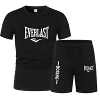 Summer T shirt Set For Men EVERLAST Print Men's T-shirt Short Sleeve+Shorts 2-Piece Set Oversized Casual Beach Sport Man Suit