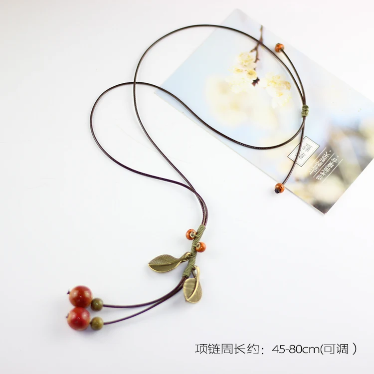 Vintage Ceramic Necklace Pendant Female China national wind sweater chain long pendant pendant accessories #2X106