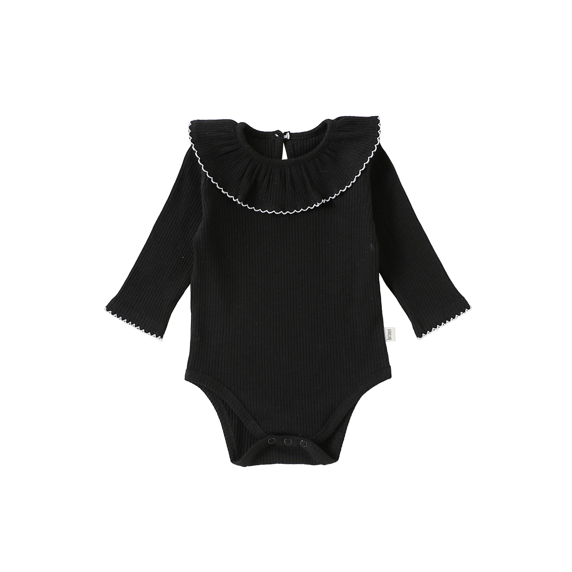 Baby Girls Pure Cotton Bodysuit Newborn Solid Long Sleeve Ruffle Neck Onesie Infant One-piece Rompers Toddler Spring Clothing