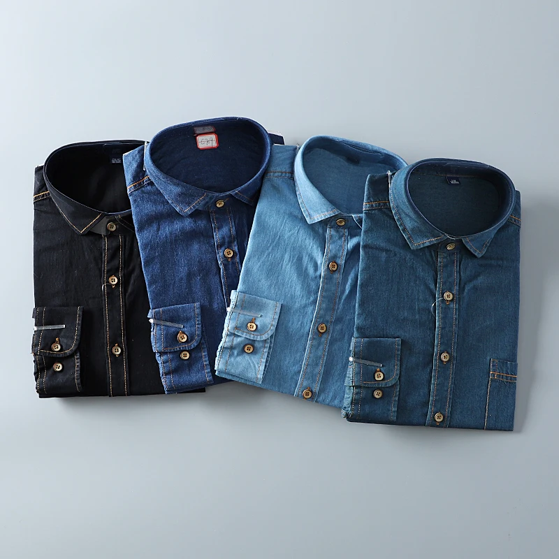 

Casual Cotton Denim Long Sve irt Men's Spring Summer Thin Stand Fit Faion Urban Sle Daily Wear Button Detail