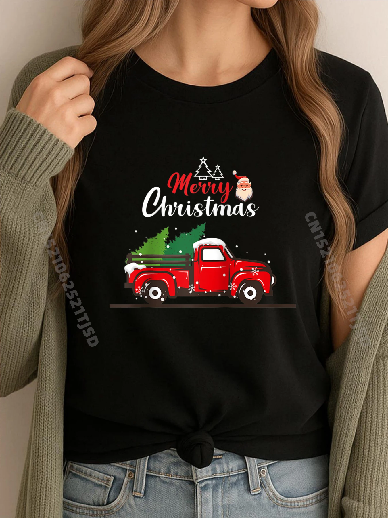 

Винтажная красная грузовик, рождественская елка, одежда реглан, мужская одежда для семьи