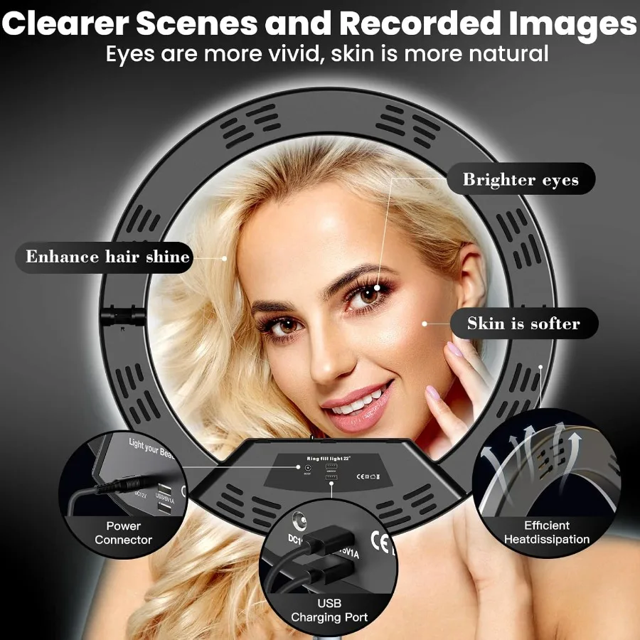 18 Foldable Ring Light with Adjustable Stand for iPhone iPad Camera 75 Height Tripod with Smooth Rolling Wheels 38W 6500K Brigh