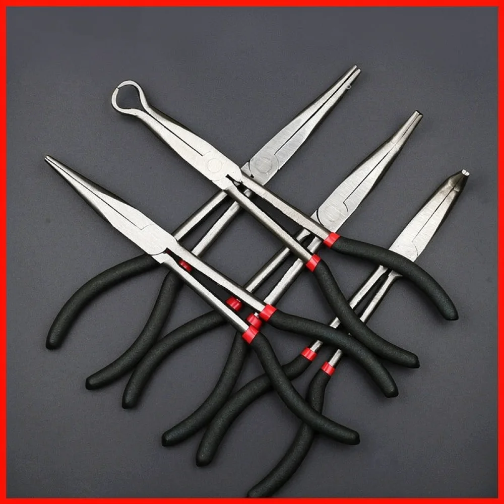 For LAVIEMOT 11 Inch Extra Long Reach Pliers Needle Nose Bent O Type Tip Industrial Hand Tool Precision Repair Equipment