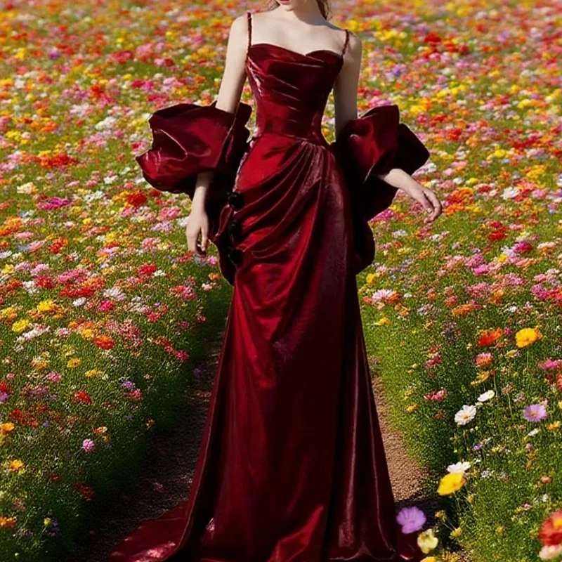 

Evening Dress with Sleeves Mermaid Sweetheart Party Celebrity Dresses Spaghetti Strap Women Customized