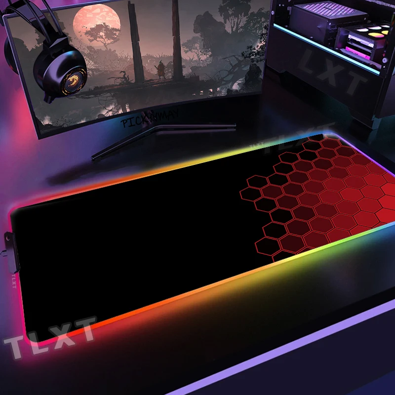 

Geometric Deskpads Backlight Gaming Mousepad RGB Gamer Mousepads Mouse Pad LED Non-Slip Rubber Mouse Mats Computer Keyboard Mat