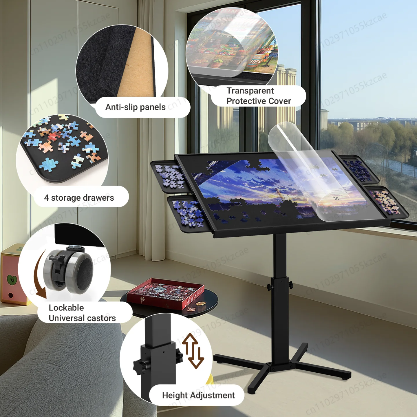 Jigsaw Puzzle Table with Drawers & Cover, Adjustable Height & Tilt, Ergonomic Metal Frame Table for Puzzle Assembly
