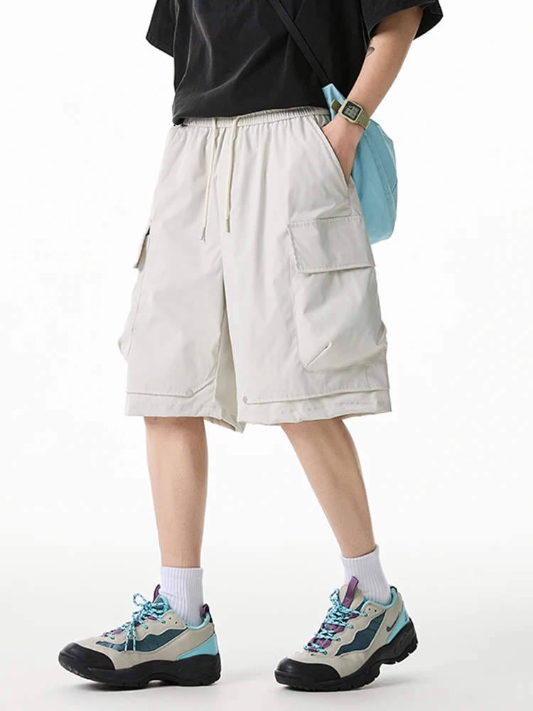 

Summer Men's Cargo Shorts Lightweight Cool Fabric Drawstring Loose Fit Knee-Length Casual Shorts