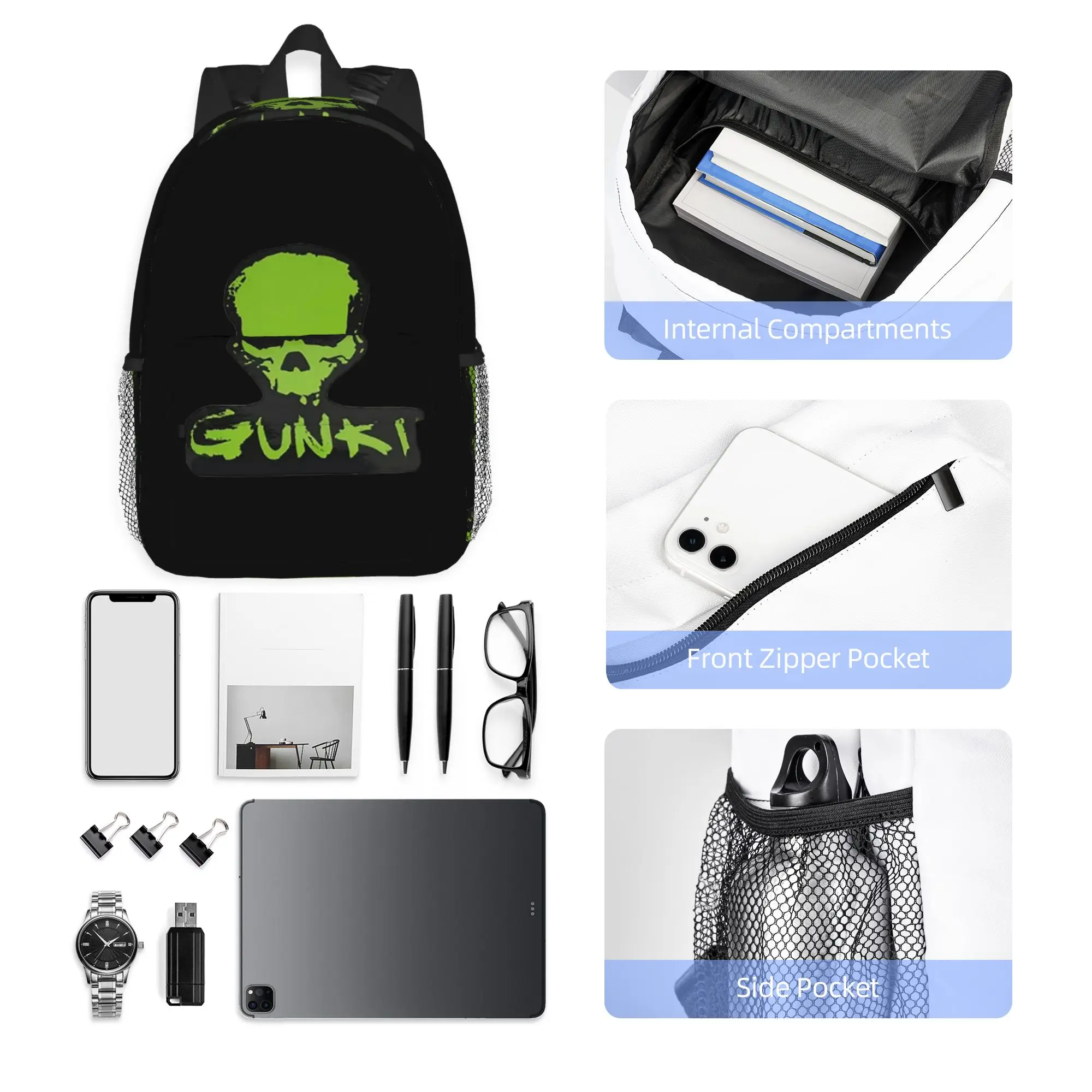 Gunki Logo Angling Skull Fishing Gunki Backpack Hot Sale Daypack Boys Girls BookBag Shoulder Bags for Men Women School Bag