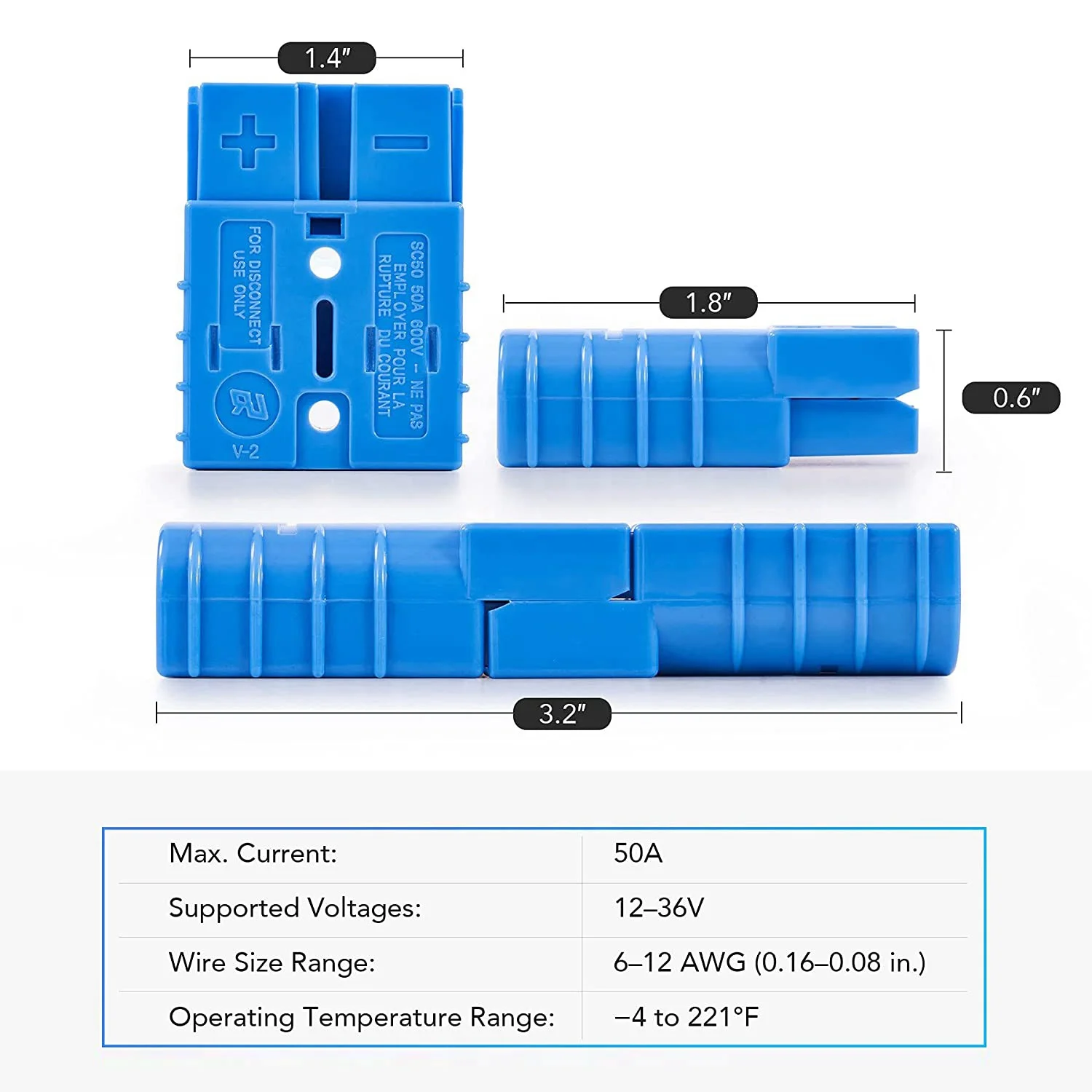 WF-2Pcs 6-12 AWG 50A Battery Power Connector Cable Quick Connect Disconnect Kit For Anderson Connector For Winch Trailer