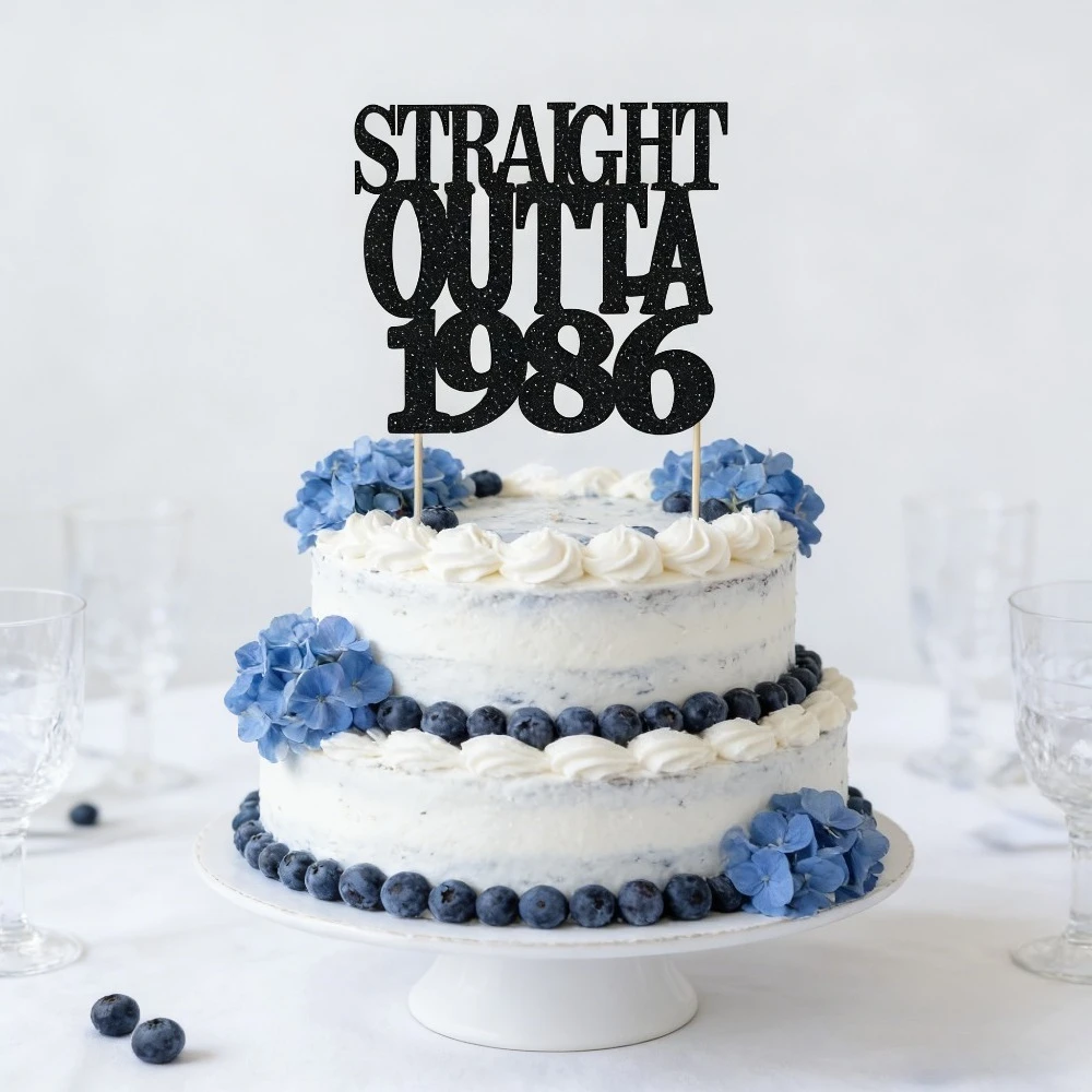 1 Stück STRAIGHT OUTTA 1986 Tortenaufsatz, geeignet für Geburtstagsfeier-Dekorationen, Vintage-Text, Altersmarkierung für – Detail 6