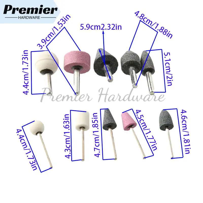 10Pcs Dental Mounted Stones Grinders Gravel Burs Green Pink ​White Stone For Contouring And Shaping Porcelain Metal Shaft