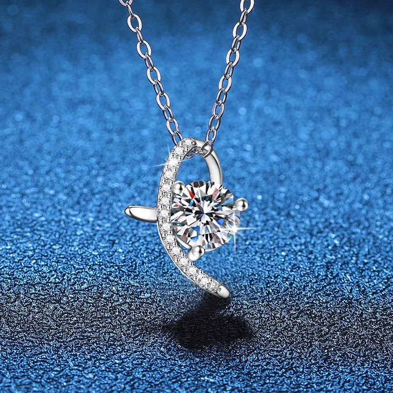 

S925 Sterling Silver Necklace 1ct D Color Moissanite Asian Inspired Original Design Elegant Jewelry Gift for Women