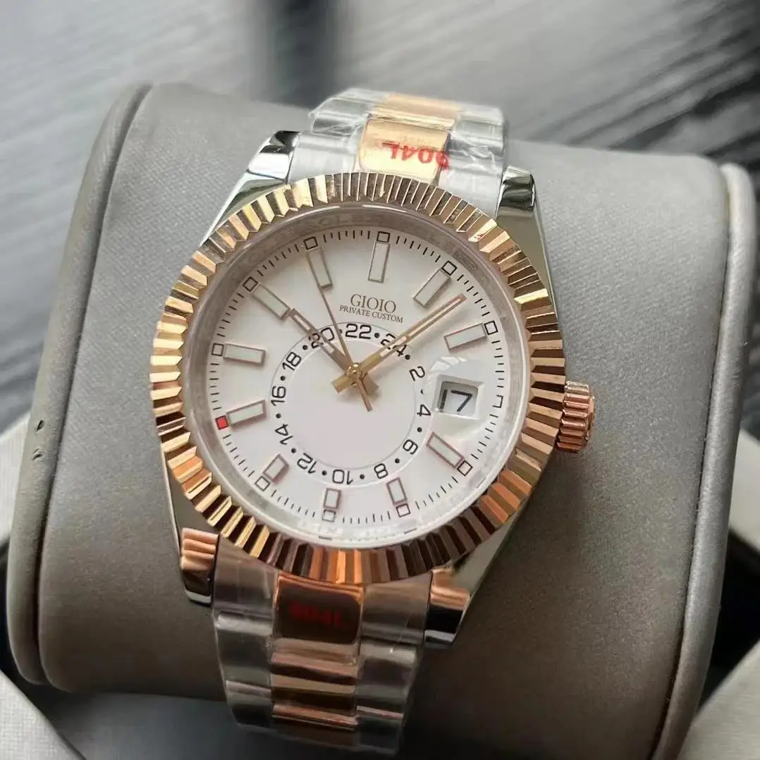 ساعة رجالية فاخرة جديدة أوتوماتيكية ميكانيكية من الفولاذ المقاوم للصدأ باللون الذهبي الأصفر والسماء الزرقاء Dweller 41 ملم