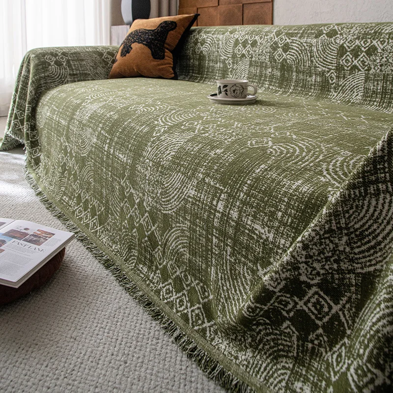 Retro Dark Geometric Printed Sofa Towel Dustroof Anti-Dirt Couch Slipcover for All Seasons Multi-Functional Easy-Care Sofa Cover