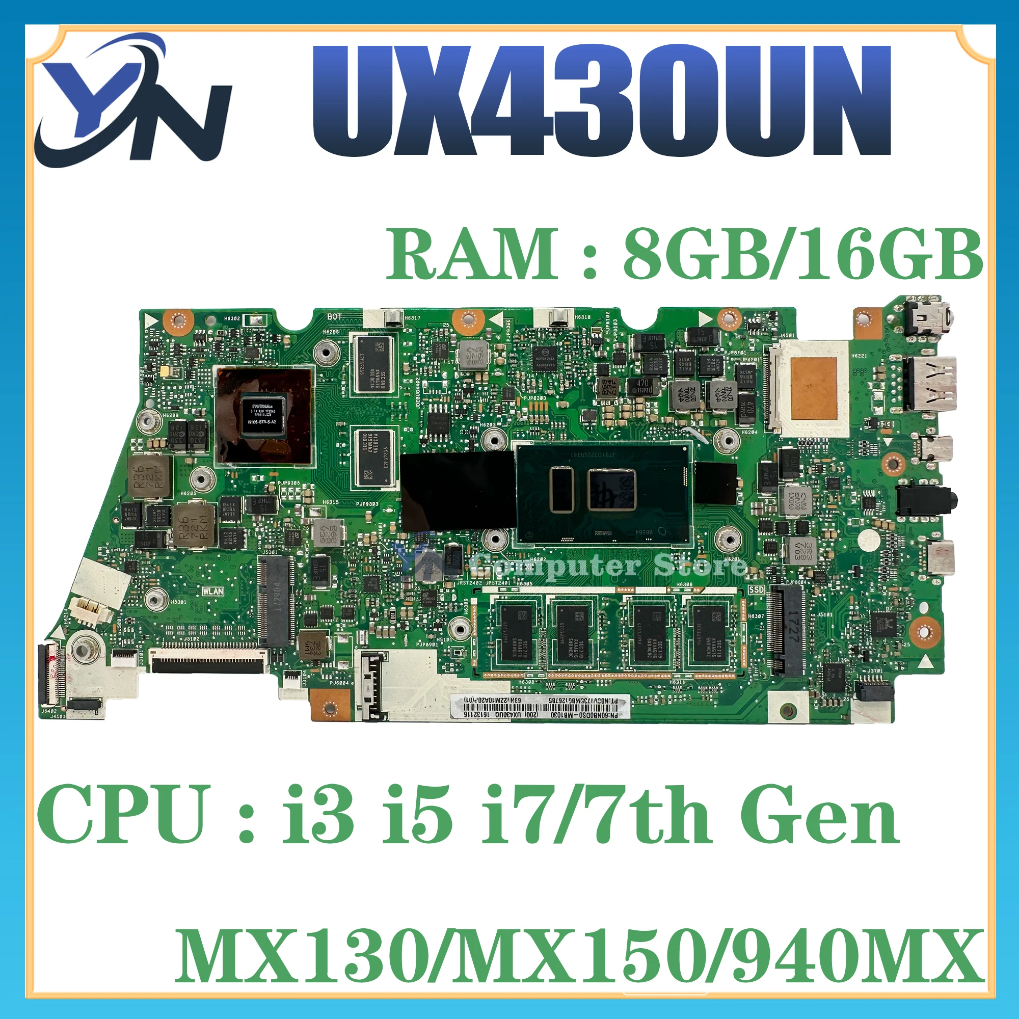 

UX430UQ Motherboard For ASUS ZENBOOK 14 UX430 UX430UN UX430UNR UX430UQK Laotop Mainboard I5 I7 7th 8th Gen 8G 16G RAM V2G