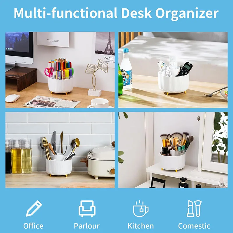 Desk Organizer, 360-Degree Rotating Pen Holder for Desk, Desk Organizers and Accessories with 5 Compartments Pencil Organizer