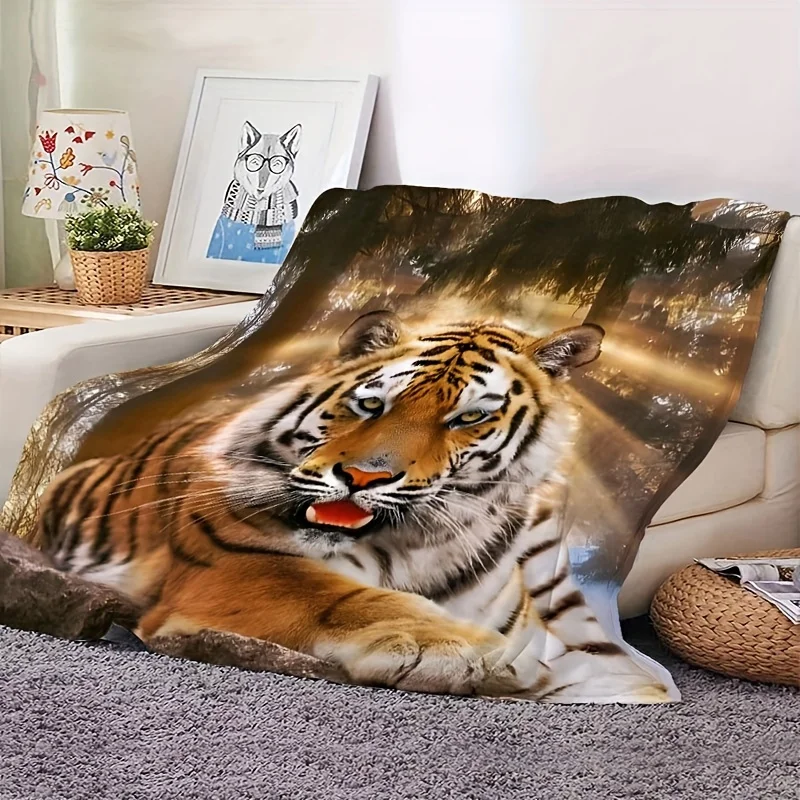 Dominant Tiger Shadow Flannel Blanket - Soft and Skin-friendly, Exuding Wild Charm, Suitable for Sofas, Beds, and Relaxation Cor