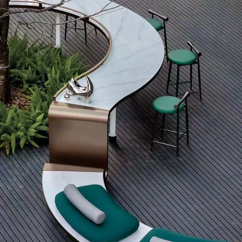 Curved Stainless Steel Bar Counter, Special-shaped Outdoor L-Shaped Commercial Table