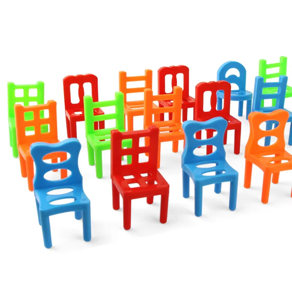 18Pcs/Set Mini Balance Chairs Game Stacking Blocks Assembly Balancing Training Interactive Family Game Educational Toy for Kids