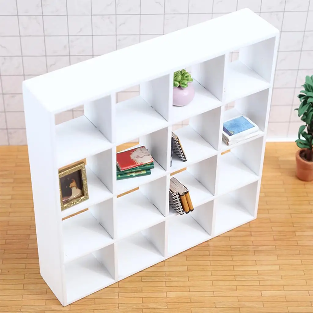 DIY Dollhouse Toy Parts Decoration 1/12 Handmade Mini Miniature Birch Wood Storage and Display 16 Grid Shelf Storage Organizer