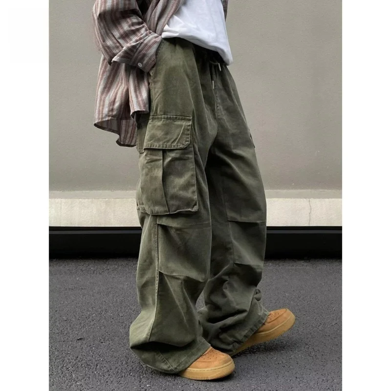 

Мужские повседневные свободные рабочие брюки в американском ретро-стиле, широкие штанины, длинные, удобные, дышащие, из полиэфирного волокна